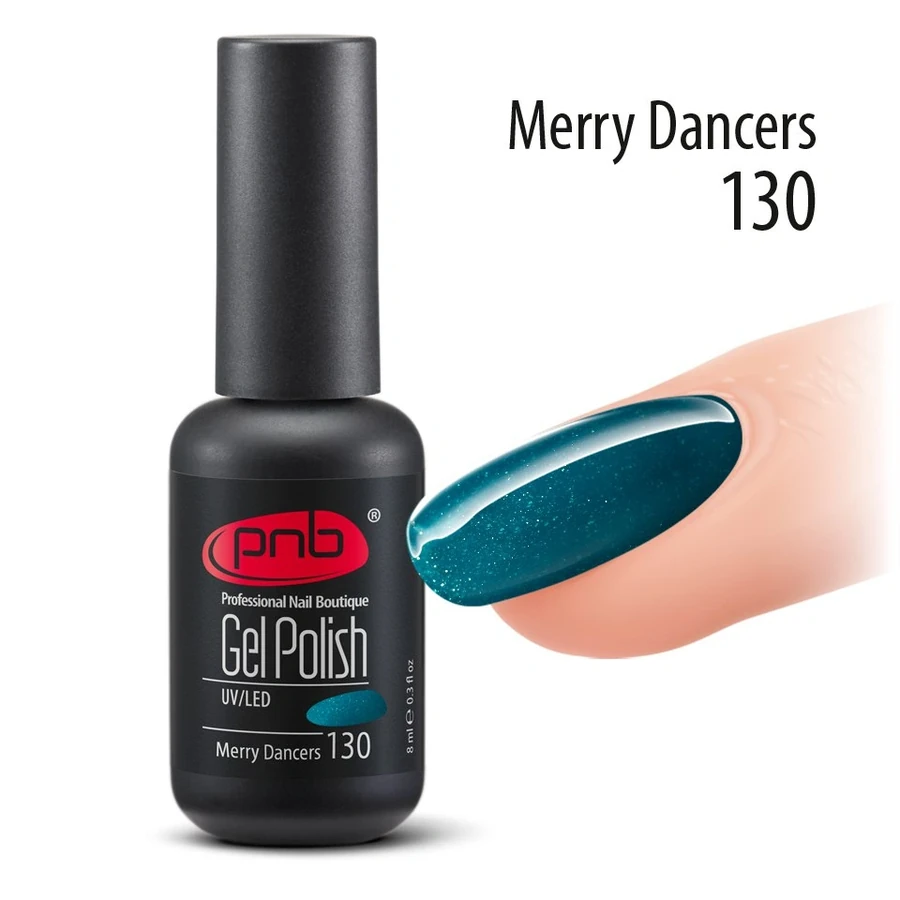 Гель лак PNB №130 Merry Dancers блакитно-смарагдовий з мікроблиском 8 мл
