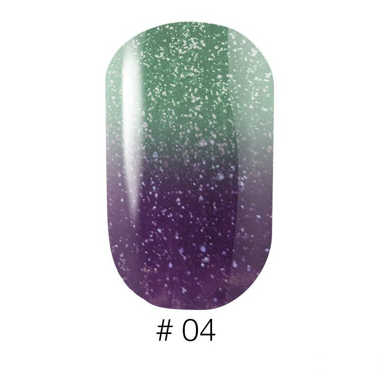 Термо гель-лак Naomi Gel Polish Thermo Collection №04 6мол сіро-зелено-блакитний з переходом у зелений, з блакитними та рожевими шиммерами