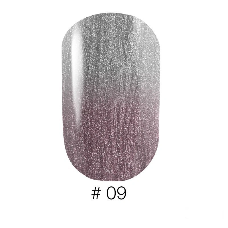 Термо гель-лак Naomi Gel Polish Thermo Collection №09 6мол лілово-сріблястий з переходом у сріблястий, з перламутром та шиммерами