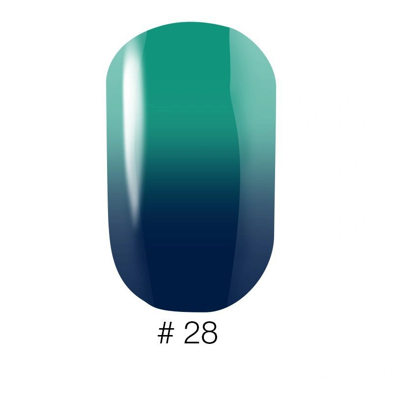 Термо гель-лак Naomi Gel Polish Thermo Collection №28 6мол темно-зелений з переходом у зелено-синій, емаль