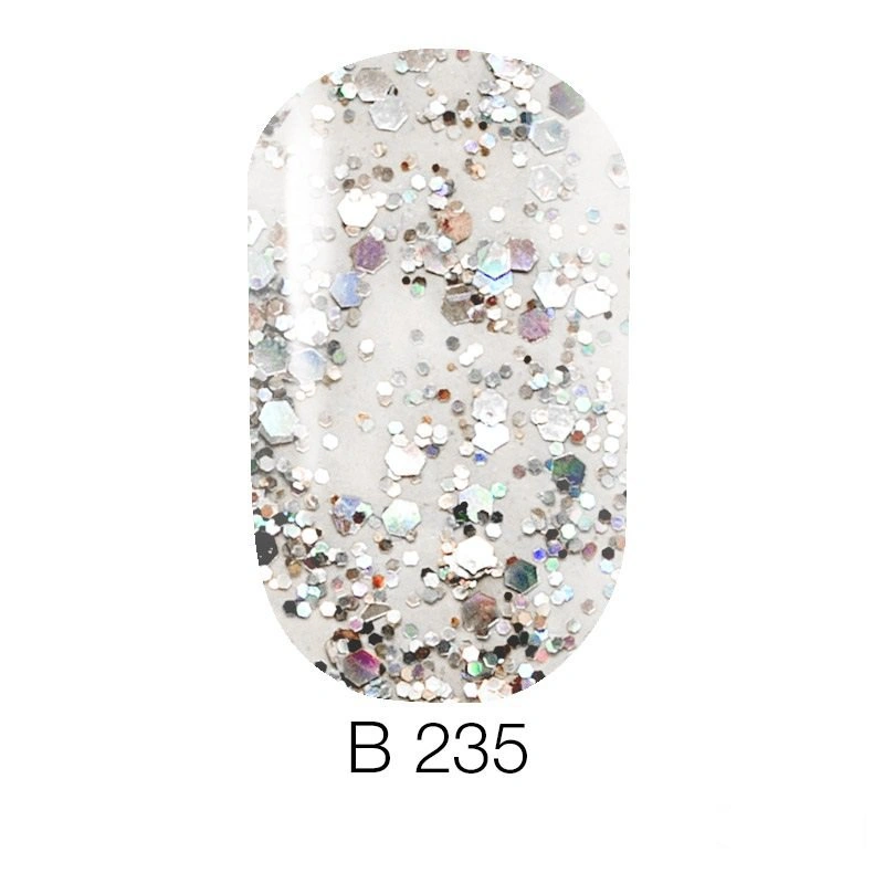 Гель-лак Naomi Brilliant Gel Polish №235 6 ​​мл різнокольорові блискітки різних розмірів, прозорий