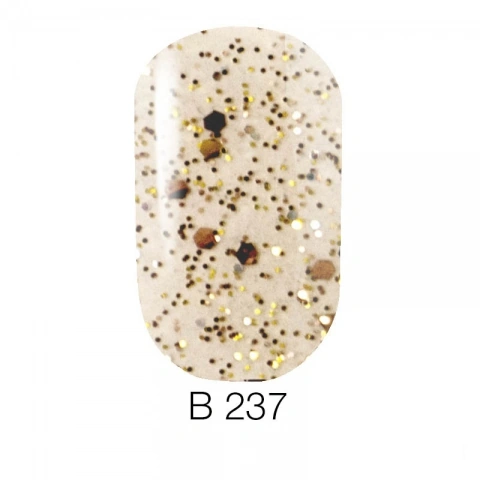 Гель-лак Naomi Brilliant Gel Polish №237 золотисті блискітки різних розмірів, прозорий 6 мл