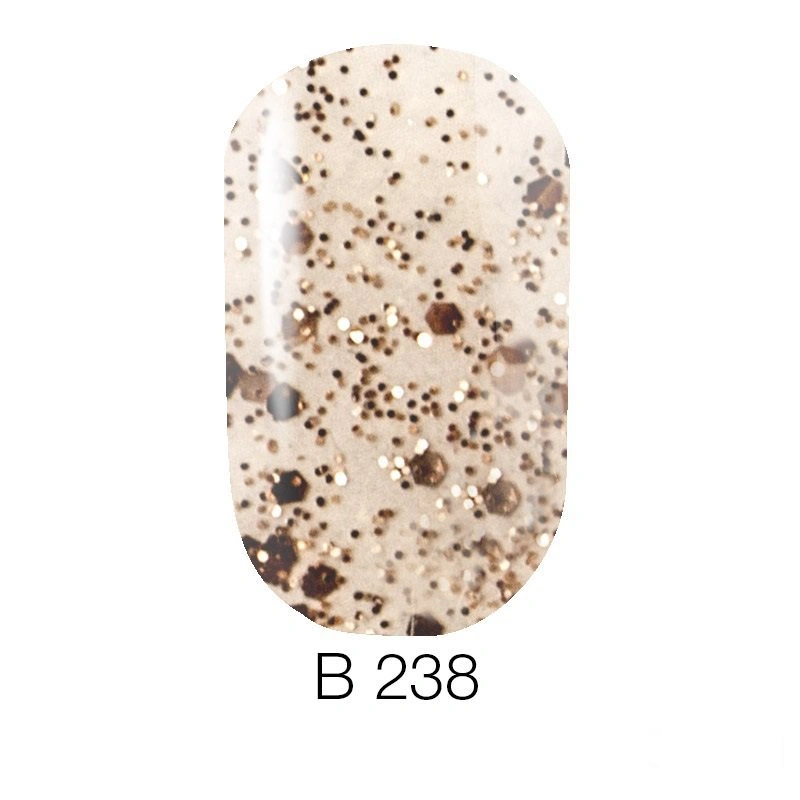 Гель-лак Naomi Brilliant Gel Polish №238 бронзові блискітки різних розмірів, прозорий 6 мл