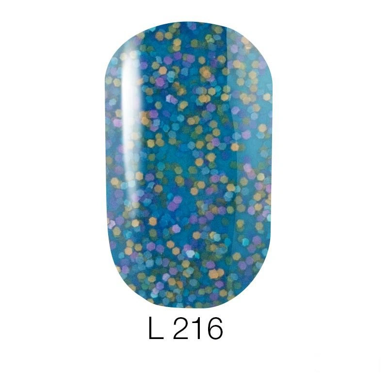Гель-лак Naomi Lets Go Party Gel Polish №216 6мол аквамариновий з великою кількістю кольорової луски