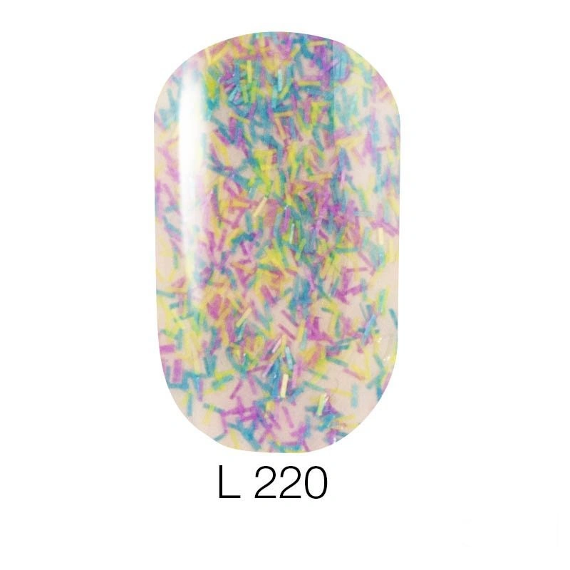 Гель-лак Naomi Lets Go Party Gel Polish №220 6мол різнобарвна фольга-стружка на прозорій основі