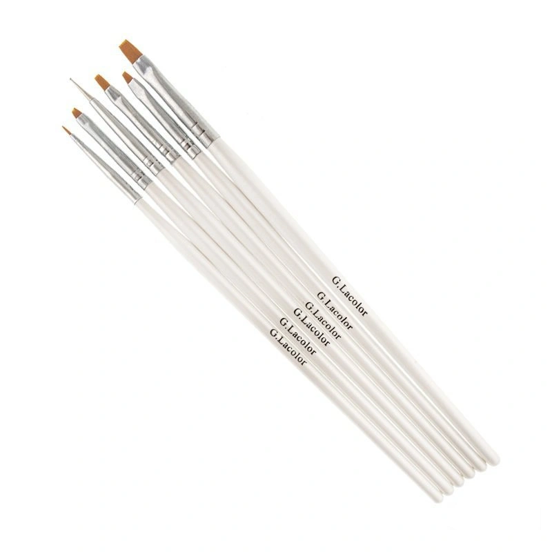 G.La color Set of Brushes for Escalating Gel and Nail Design with White Handle 6шт.