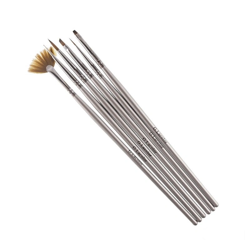 G.La color Set of Brushes for Escalating Gel and Nail Design with Gray Handle 6шт.
