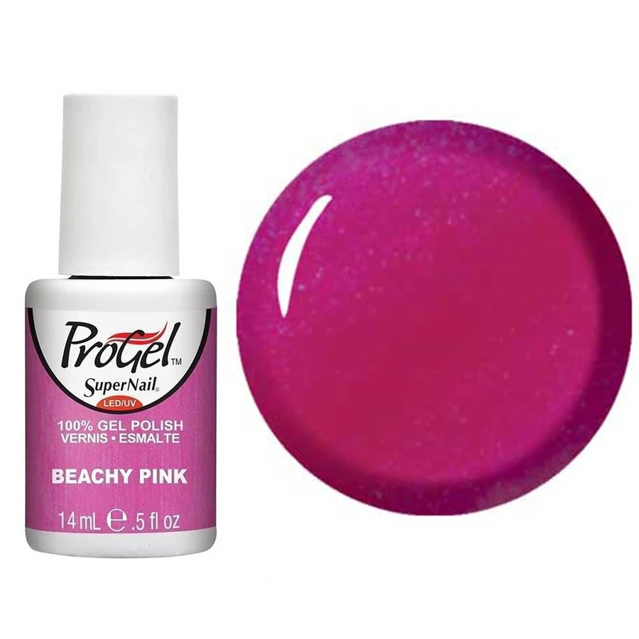 Гель-лак Super Nail ProGel Beachy Pink яскравий рожево-малиновий з ледь помітним мікроблиском 14 мл