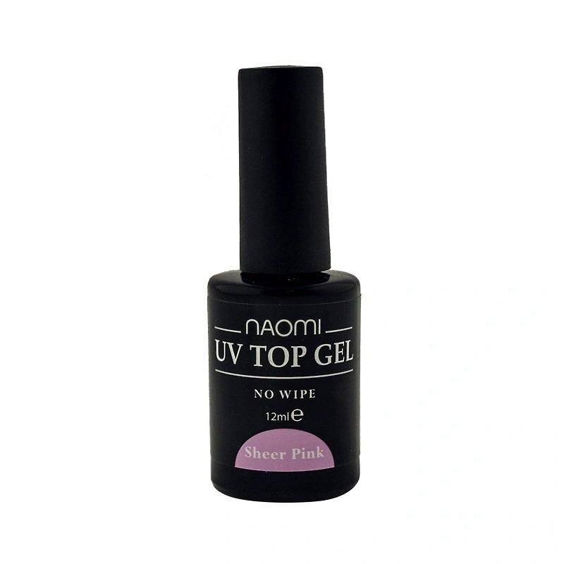 Закріплювач для гелю Naomi UV Top Gel No Wipe Sheer Pink напівпрозорий рожевий з перламутром 12 мл