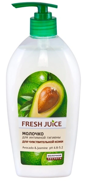 Молочко для інтимної гігієни Avocado&Jasmine Fresh Juice Milk for Intimate Hygiene Avocado&Jasmine 500мл