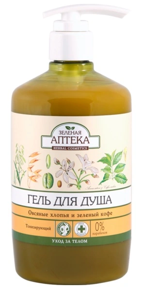 Гель для душу Вівсяні пластівці та зелена кава Зелена аптека Shower Gel Oat Flakes and Green Coffee 750мл