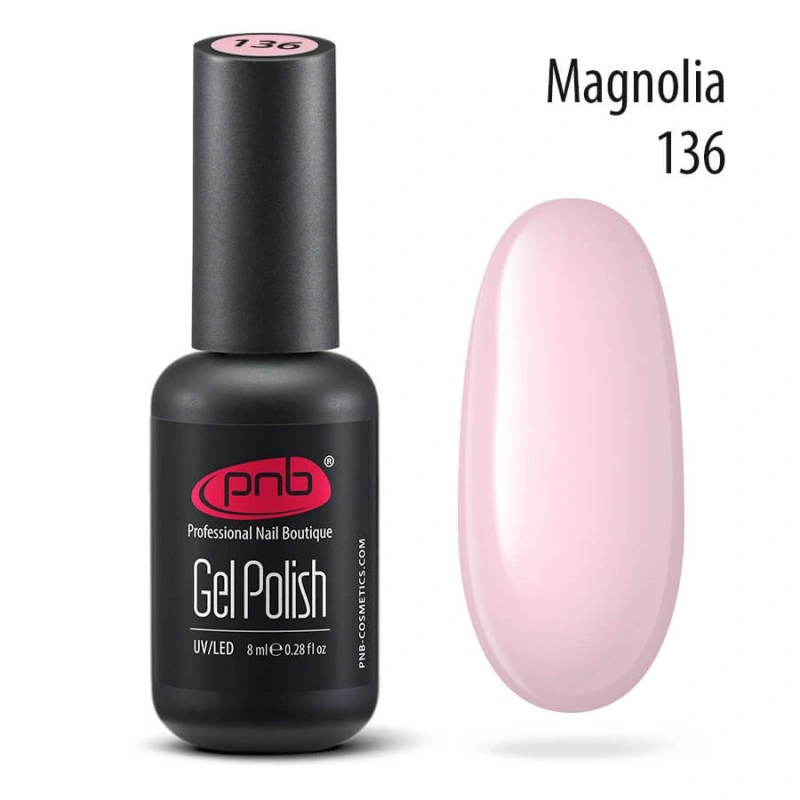 Гель-лак PNB №136 Magnolia біло-рожевий, емаль 8 мл