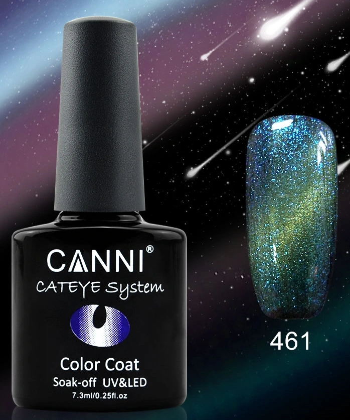 Магнітний гель-лак «котяче око» Canni Cats Eye - Chameleon Gel Polish №461 бірюзово-зелений із салатовим відблиском хамелеон із шиммером 7,3 мл