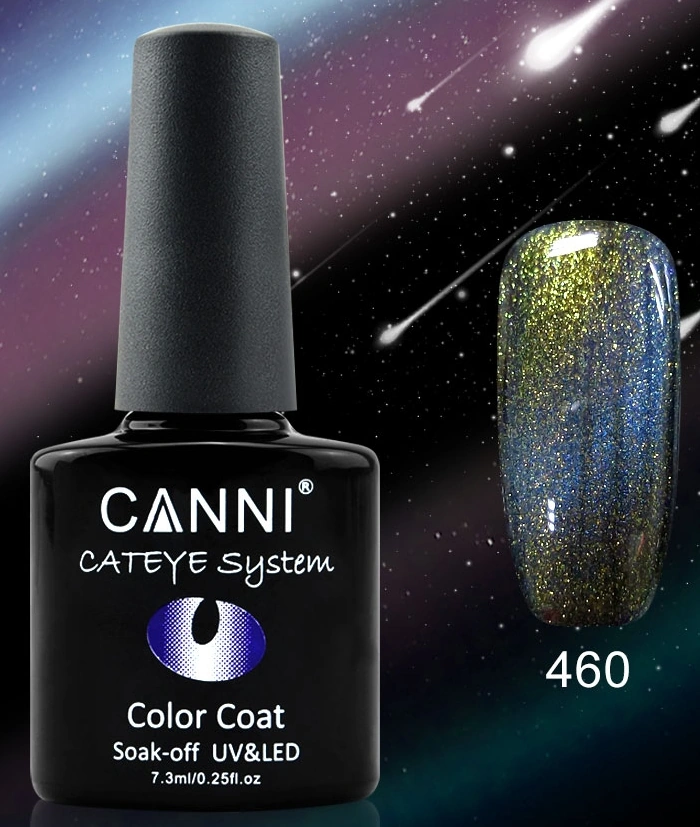 Магнітний гель-лак «котяче око» Canni Cats Eye - Chameleon Gel Polish №460 сріблясто-сіро-золотитсто-синій хамелеон з шиммером 7,3 мл