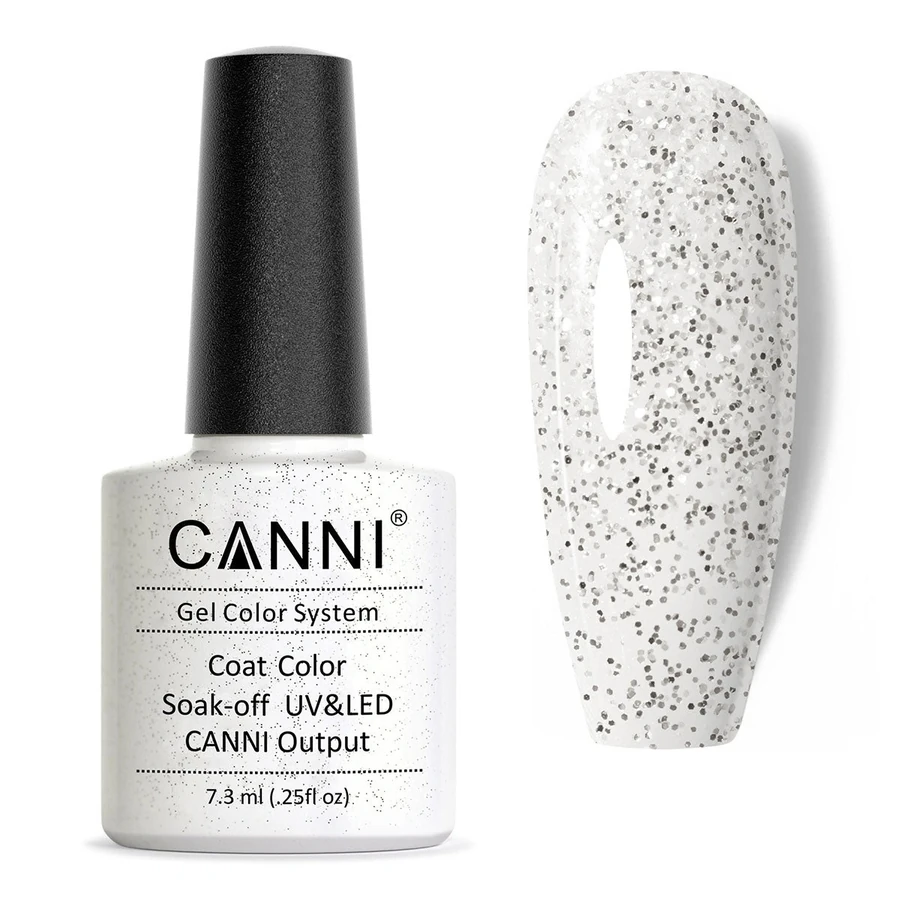 Гель-лак Canni Gel Polish №5 Light Silver Sequins прозорий зі срібними блискітками 7,3 мл