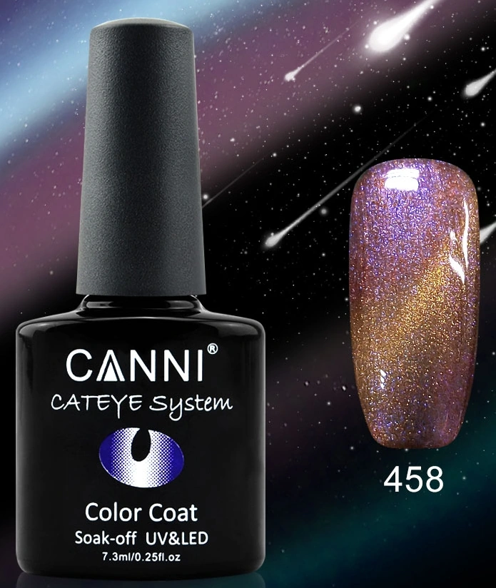 Магнітний гель-лак &laquo;Котяче око&raquo; Canni Cats Eye - Chameleon Gel Polish №458 рожево-фіолетово-золотистий хамелеон з шиммером 7,3 мл
