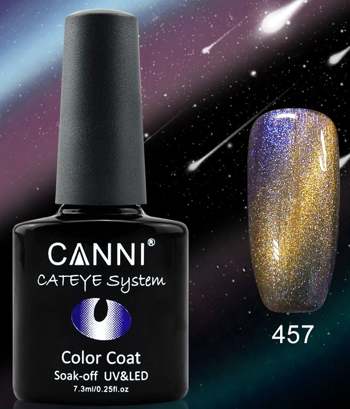 Магнітний гель-лак «котяче око» Canni Cats Eye - Chameleon Gel Polish №457 синьо-бірюзово-фіолетово-золотистий хамелеон із шиммером 7,3 мл