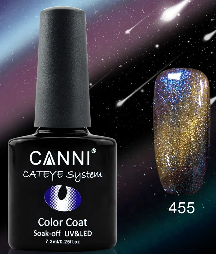 Магнітний гель-лак «котяче око» Canni Cats Eye - Chameleon Gel Polish №455 бірюзово-синьо-сіро-золотистий хамелеон із шиммером 7,3 мл