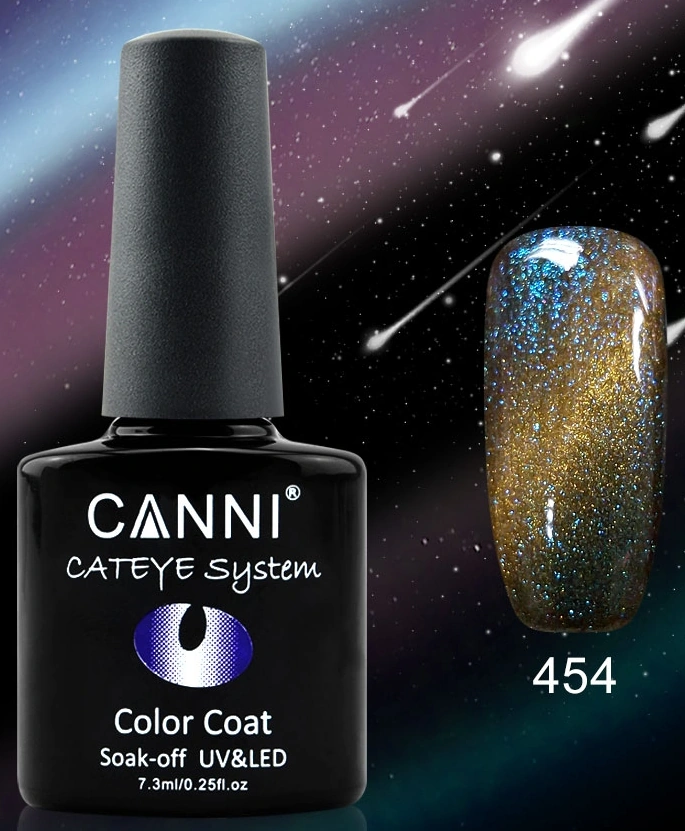 Магнітний гель-лак «котяче око» Canni Cats Eye - Chameleon Gel Polish №454 бірюзово-сіро-блакитний-золотистий хамелеон з шиммером 7,3 мл
