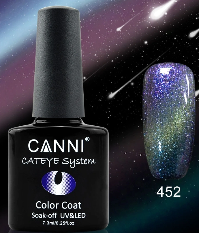 Магнітний гель-лак «котяче око» Canni Cats Eye - Chameleon Gel Polish №452 бірюзово-блакитний із салатовим відблиском хамелеон із шиммером 7,3 мл