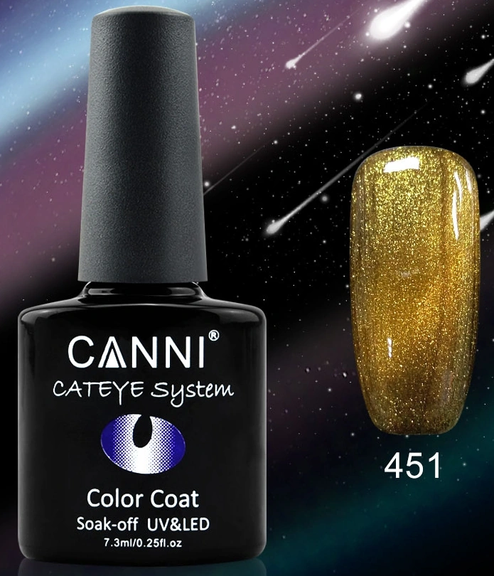 Магнітний гель-лак «котяче око» Canni Cats Eye - Chameleon Gel Polish №451 золотистий хамелеон із шиммером 7,3 мл
