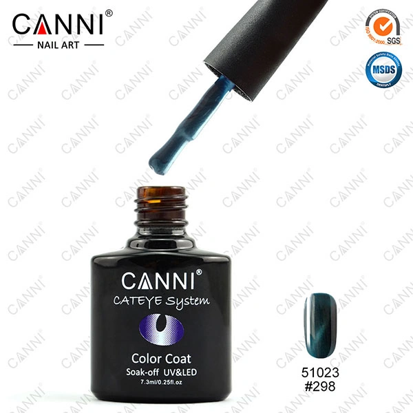 Магнітний гель-лак «котяче око» Canni Cats Eye Gel Polish №298 темний бірюзово-синій із шиммером 7,3 мл