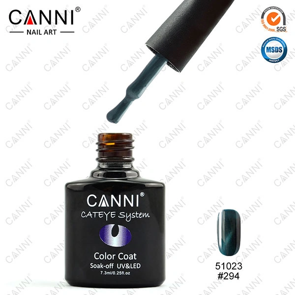 Магнітний гель-лак «котяче око» Canni Cats Eye Gel Polish №294 темне сіро-зелене з шиммером 7,3 мл