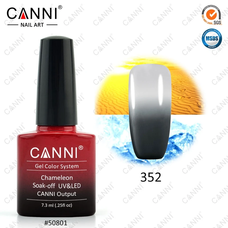 Термо гель-лак Canni Thermo Gel Polish №352 темний сірий – світлий сірий 7,3 мл