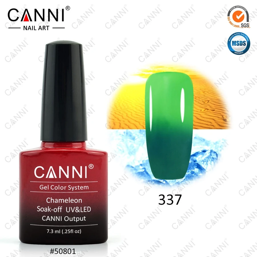 Термо гель-лак Canni Thermo Gel Polish №337 темний зелений – світлий зелений 7,3 мл