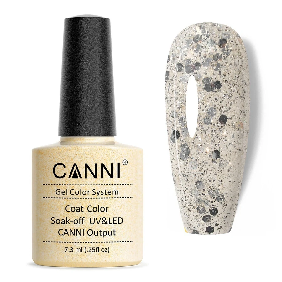 Гель-лак Canni Gel Polish №183 Blasting Glitter прозорий із золотистим шиммером сріблястими блискітками 7,3 мл