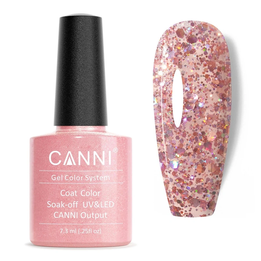 Гель-лак Canni Gel Polish №184 Pink Glitter прозорий рожевий з голографічними блискітками 7,3 мл