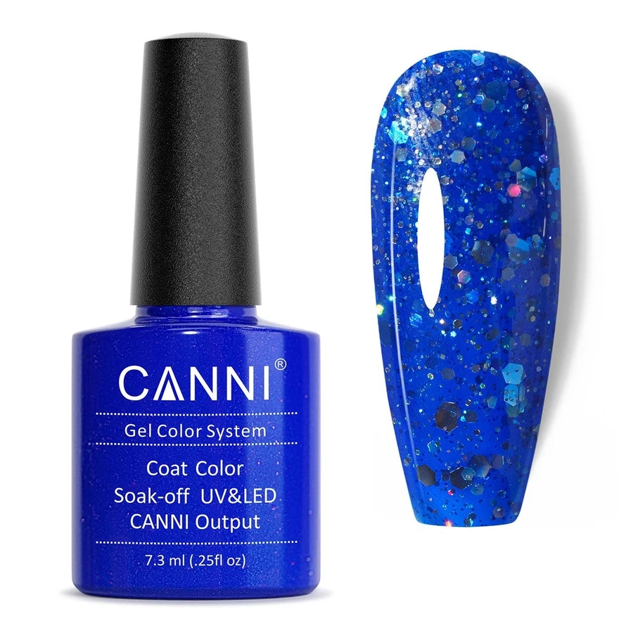 Гель-лак Canni Gel Polish №185 Blue Glitter синій із голографічними блискітками 7,3 мл