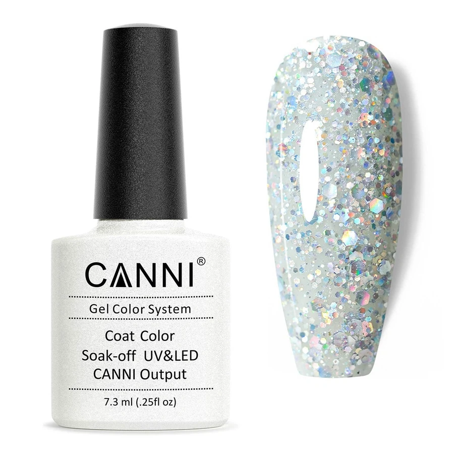 Гель-лак Canni Gel Polish №186 Silver Glitter прозорий з голографічними блискітками 7,3 мл