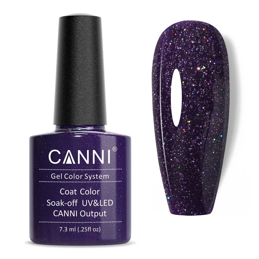 Гель-лак Canni Gel Polish №190 Purple Glitter сливово-фіолетовий з голографічним мікроблиском 7,3 мл