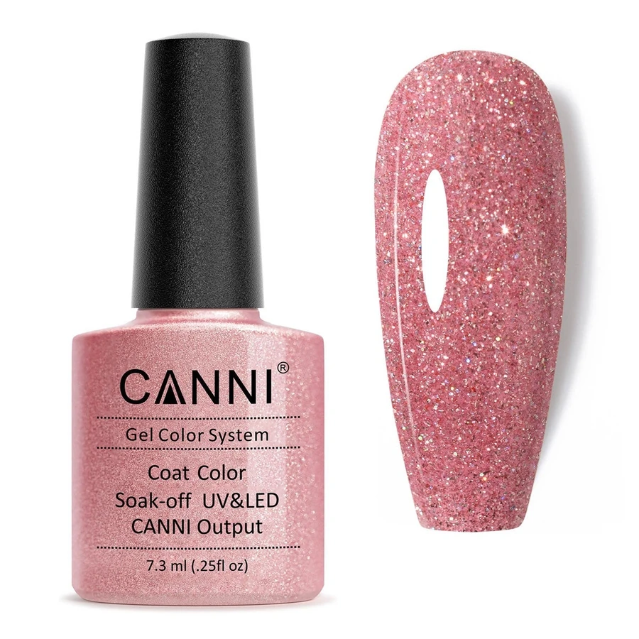 Гель-лак Canni Gel Polish №199 Shiny Sweetheart напівпрозорий рожево-персиковий з голографічним мікроблиском 7,3 мл