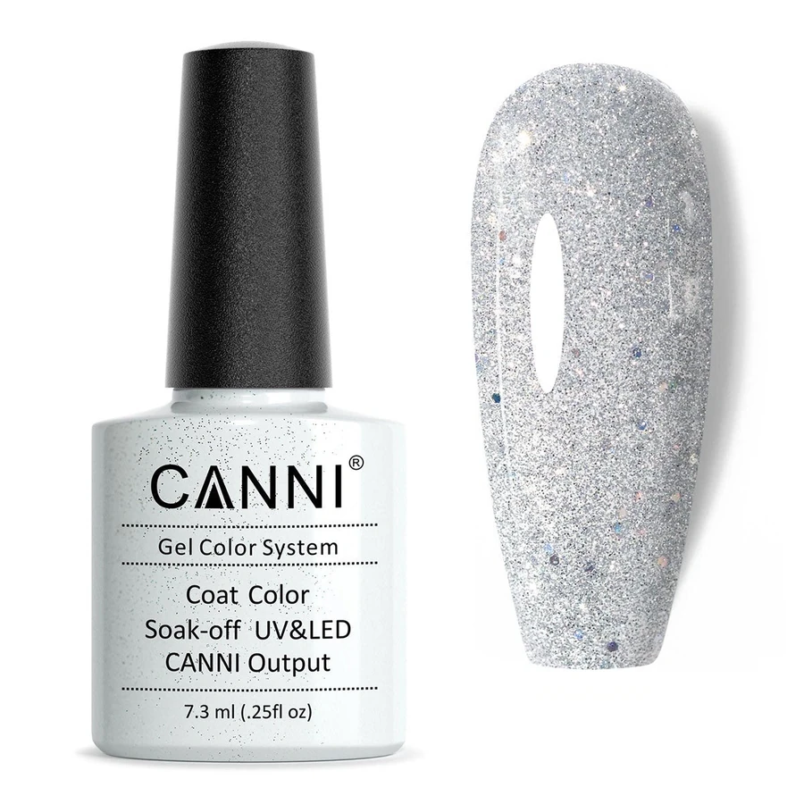Гель-лак Canni Gel Polish №215 Sparkle Silver дрібні сріблясто-голографічні блискітки 7,3 мл