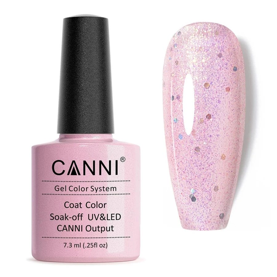 Гель-лак Canni Gel Polish №216 Bright Pink ніжний, світло-рожевий із шиммероом та блискітками 7,3 мл