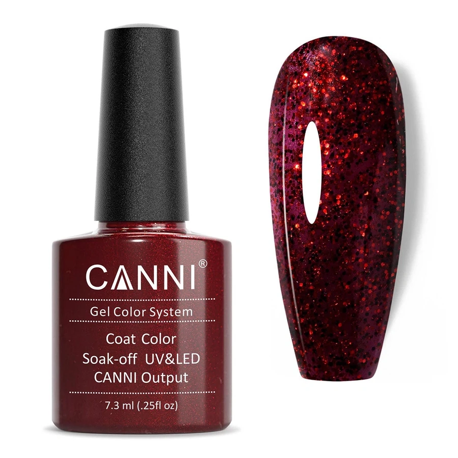 Гель-лак Canni Gel Polish №209 Shining Cherry вишневий з дрібними червоними блискітками та мікроблиском (ефект 3D 7,3 мл