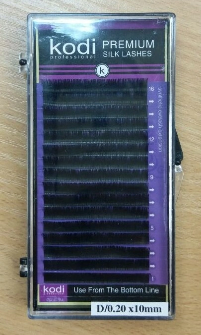 Вії вигин D 0.20 Kodi Curved Eyelashes D 0.20 (16 rows: 10мм) Purple Package 16 рядів: 10 мм