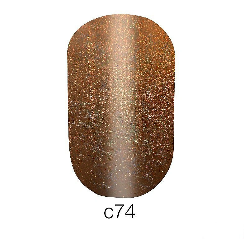 Гель-лак Naomi Gel Polish Cat Eyes С74 мідний з бірюзовими та рожевими шиммерами, при взаємодії з магнітом переливається фіолетовим 6 мл