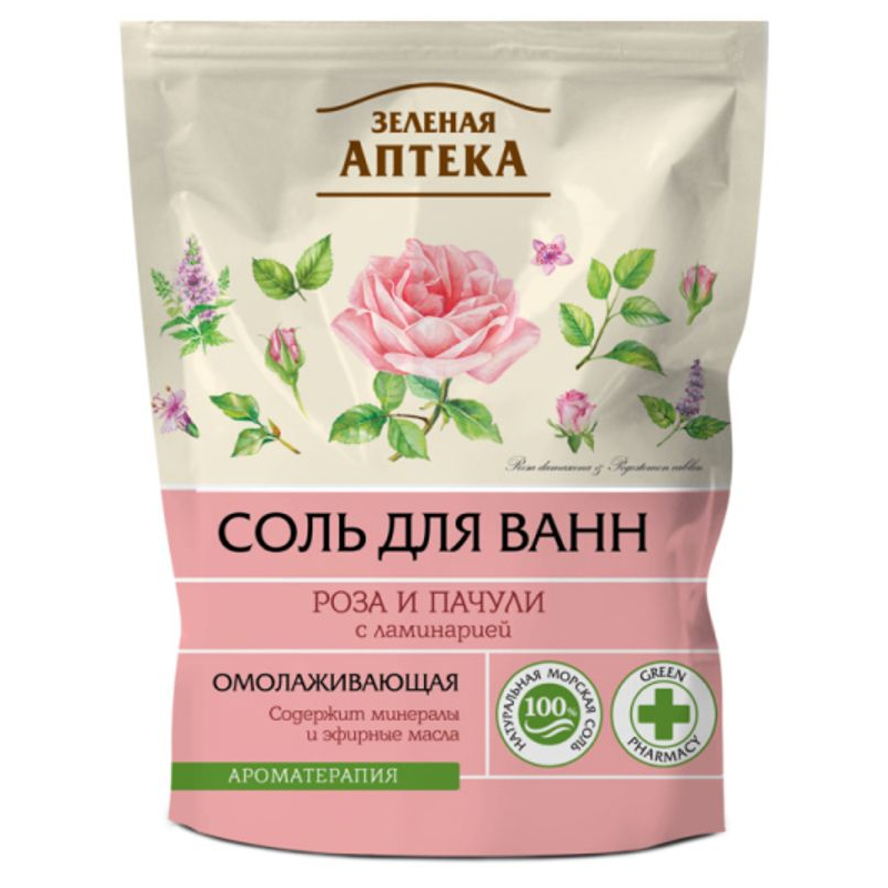 Сіль для ванни "Троянда і пачулі" Зелена аптека Bath Salts Rose & Patchouli 500 г