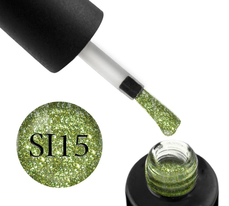 Гель-лак Naomi Gel Polish Self Illuminated Collection SI 15 салатовий, з блискітками та слюдою 6 мл