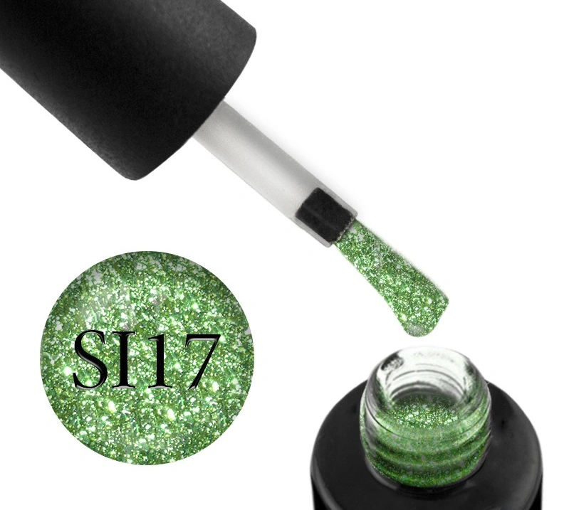 Гель-лак Naomi Gel Polish Self Illuminated Collection SI 17 6 ​​мл зелено-салатовий, з блискітками та слюдою