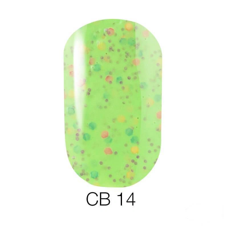 Гель-лак Naomi Gel Polish Candy Bar № CB 14 світло-зелений з конфетті 6мл