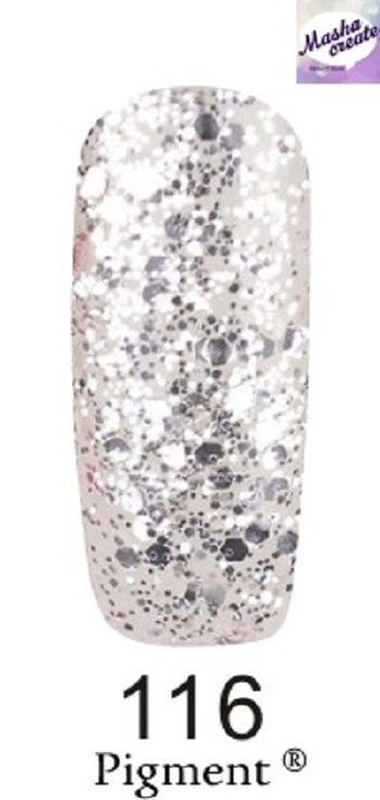 Гель-лак FOX Gel Polish Masha Create Pigment №116 6мол великі та дрібні густі сріблясті блискітки на прозорій основі