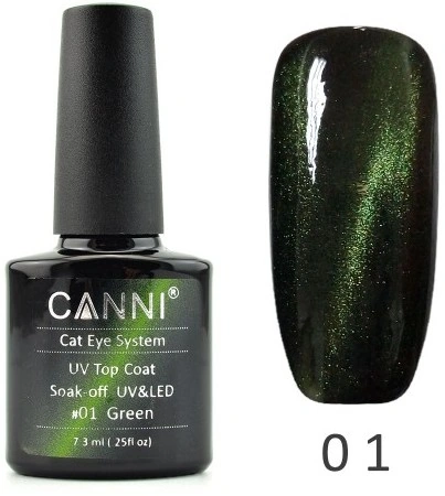 Топ з ефектом "Котяче око" Canni Top Coat Cats Eye Green зелений 7,3 мл