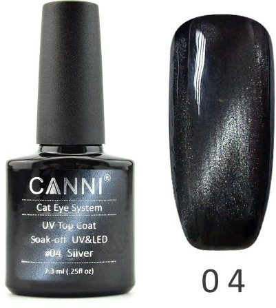 Топ з ефектом "Котяче око" Canni Top Coat Cats Eye Silver срібло 7,3 мл