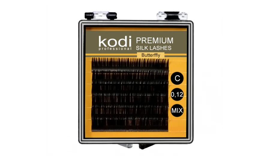 Вії для нарощування Kodi Curved Eyelashes Mix B 0.12 (6 rows: 8-2,9-2,10-2) Butterfly Package чорні