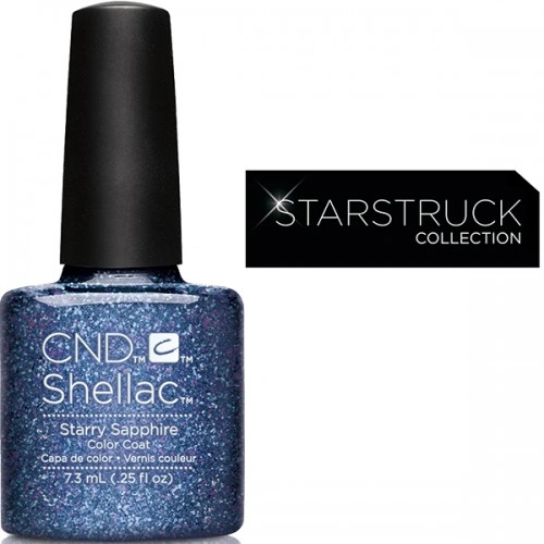 Гель-лак CND Shellac Starry Sapphire темно-синій з різнокольоровим глітером 7,3 мл
