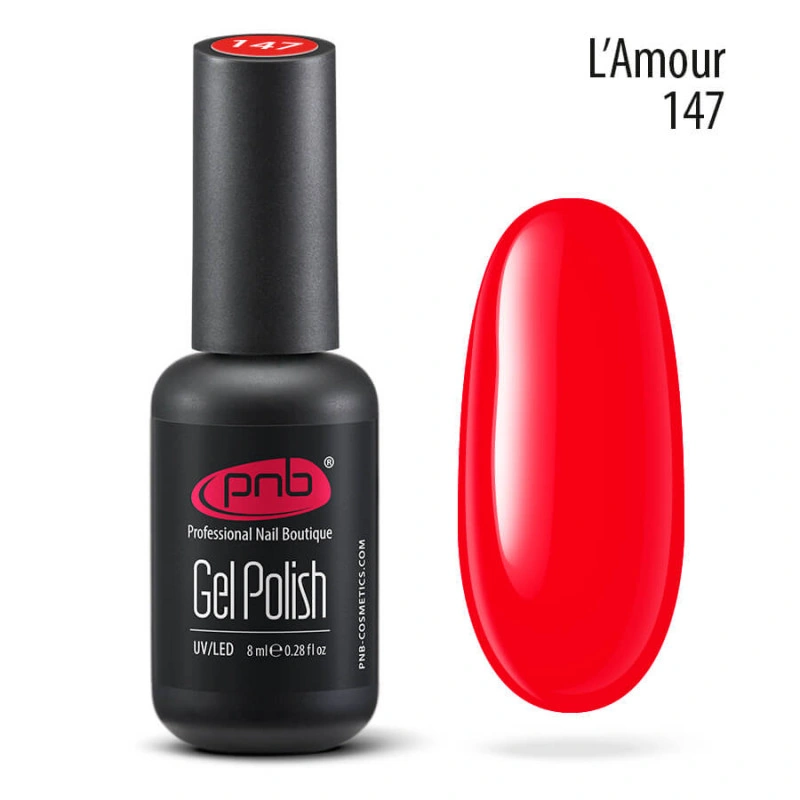 Гель-лак PNB №147 LAmour червоний, емаль 8 мл